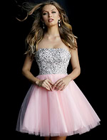 Strapless Sequin Bodice Tulle Skirt Cocktail Dress 58470 - Image 5