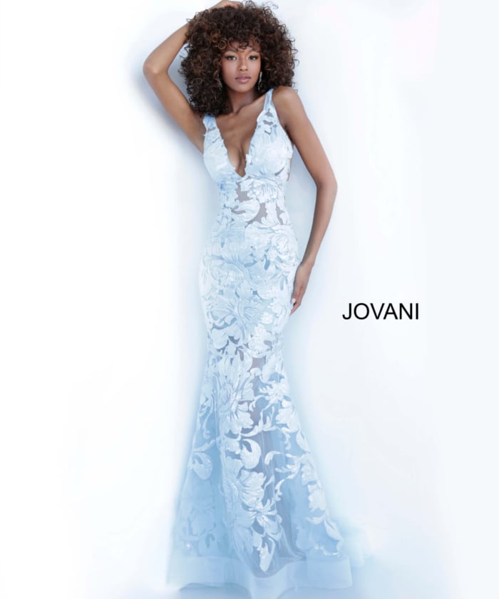 Model wearing Jovani 60283 Pink V Neck Sexy Prom Dress