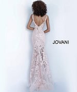 Back view of Jovani 60283 in pink with lace detailing.