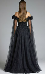 back of off the shoulder sheer beaded dress 61002