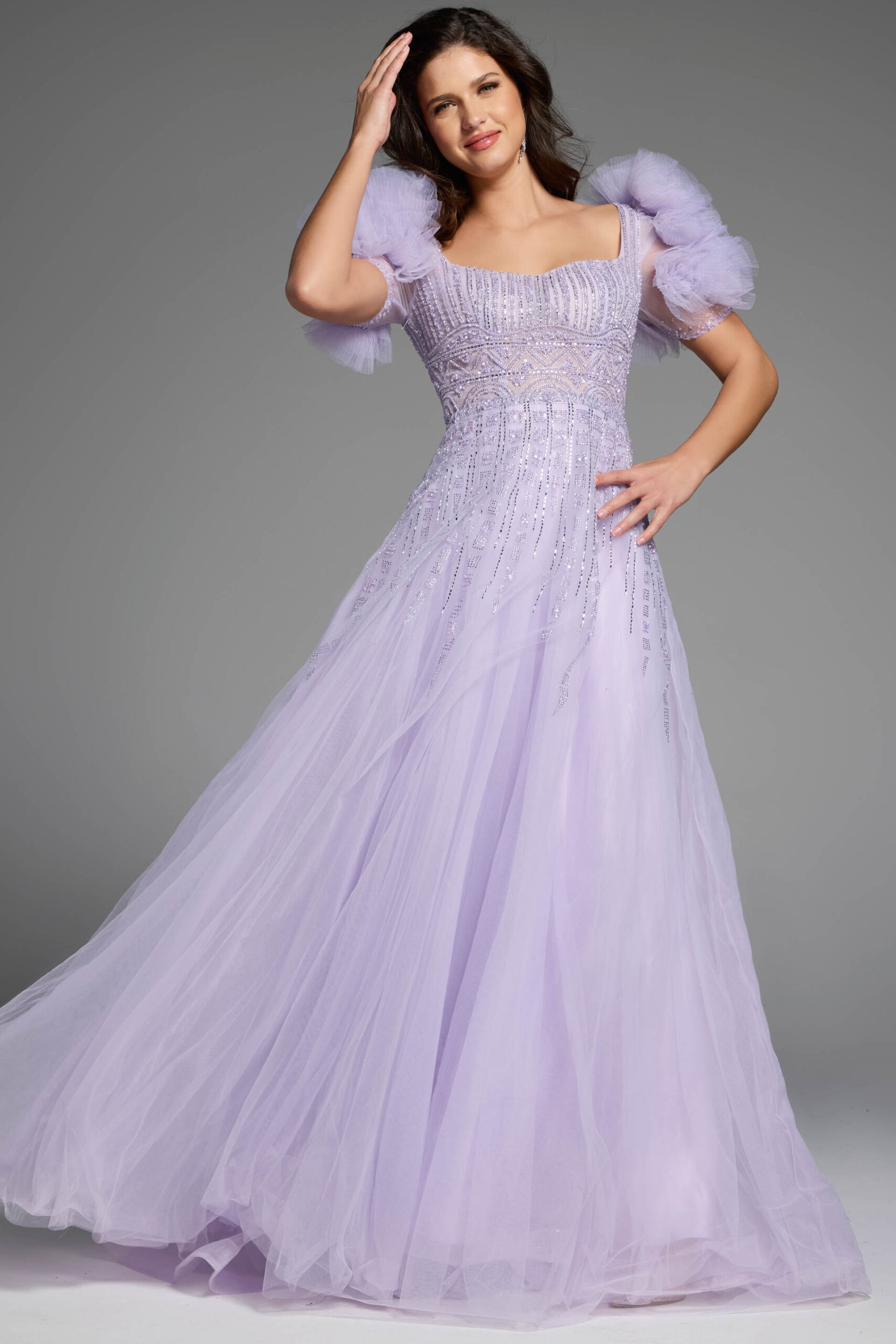 Women's Off Shoulder Tulle Prom Dress - Puffy Ball Gown Long Sleeve Formal