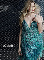 Jovani 61883 Teal Fringe Spaghetti Strap Cocktail Dress