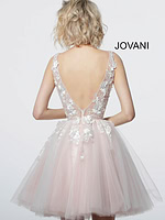 Back view of Jovani 63987 dress showcasing floral applique.