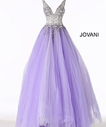 Close-up view of Jovani 65379 lilac ballgown with beaded bodice.