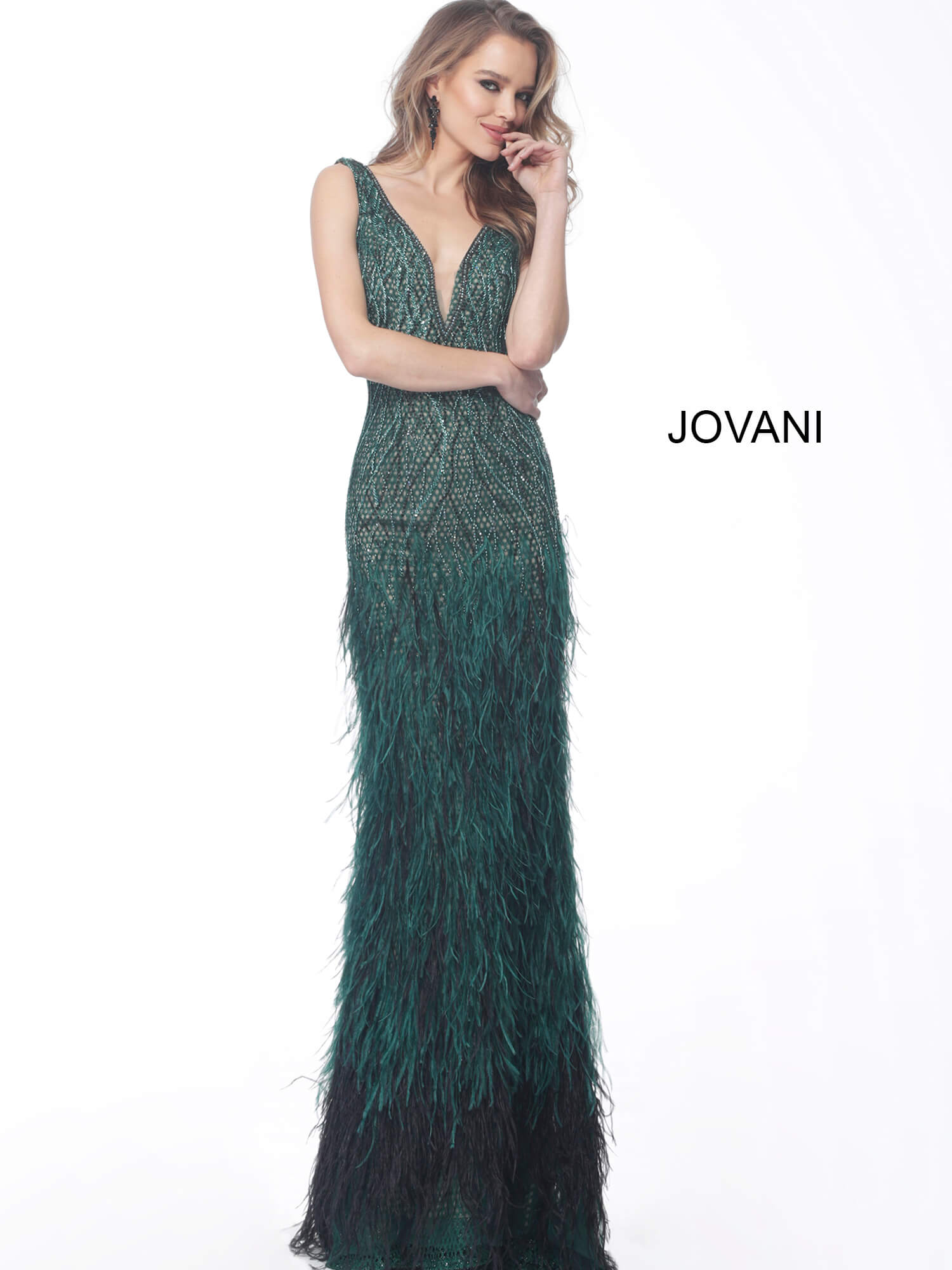 jovani green feather dress Jovani 07341 Emerald Short Feather Sleeve knee Length Dress