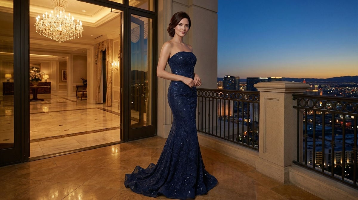 Navy Blue Lace Mermaid Evening Dress