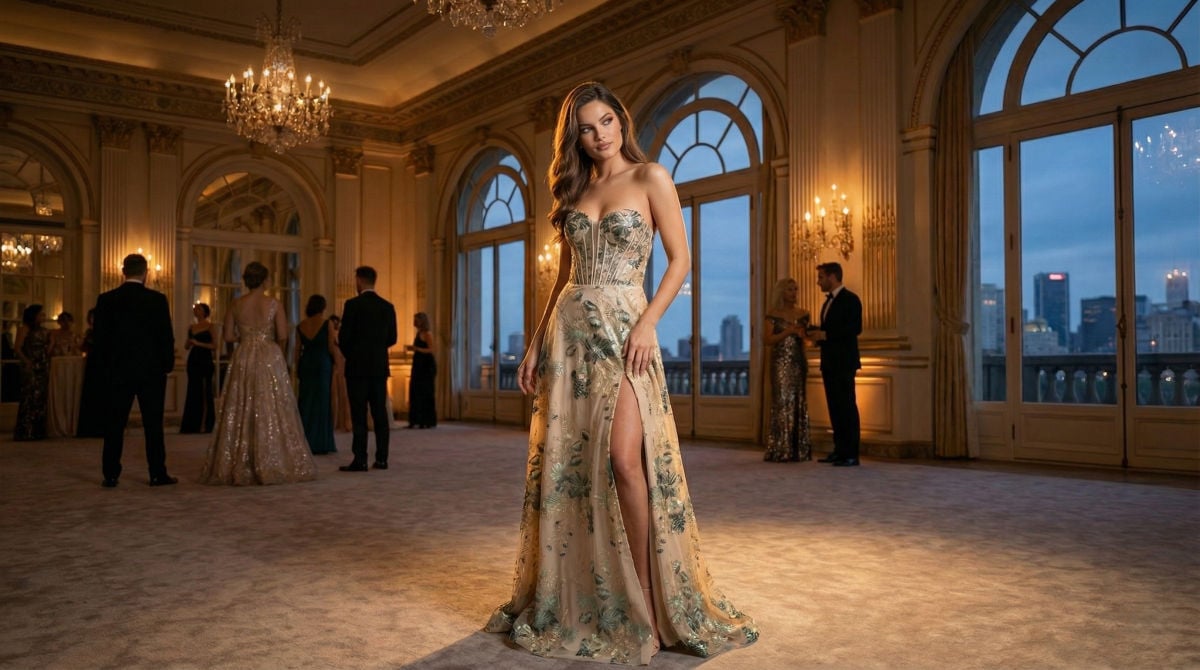 Luxury slit evening gown