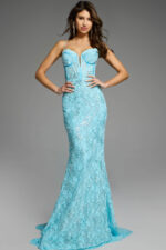 Elegant lace dress with corset design.