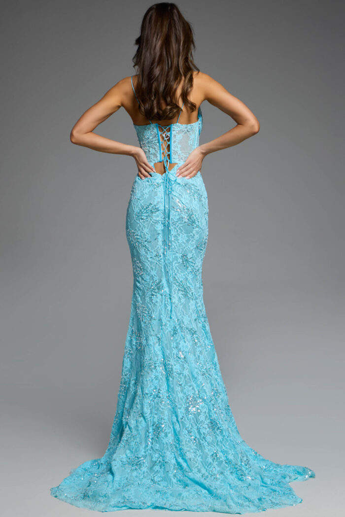 Back lace-up detail on mermaid dress.