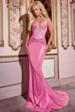 JOVANI SALE 花柄ピンク 可愛いラッフル ロングドレスジョヴァニ Jovani 42165 Floral Print Strapless Cowl Neck Dress