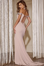 pink open back off the shoulder dress D5064