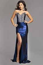 navy high slit dress D5081