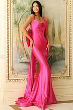 mermaid pink dress with bow detail D5304