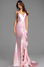 high slit ruffled pink dress D5305