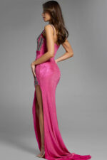 back view of embellished pink dress D5417