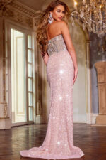 パーティードレス Beaded High Low Gown Strapless Beaded Gown with Glittering Bodice D5709 | Jovani