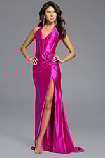 fuchsia high slit halter neck dress D5814