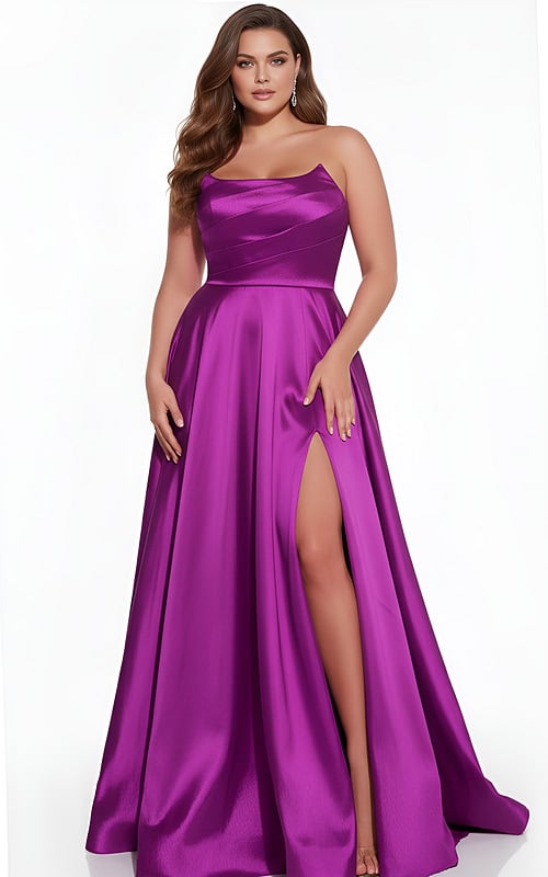 strapless high slit dress D5822