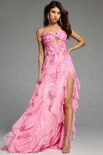 JOVANI フラワー刺繍 マーメイドドレス 3D Floral Applique Ruffled Gown D5993 | Jovani