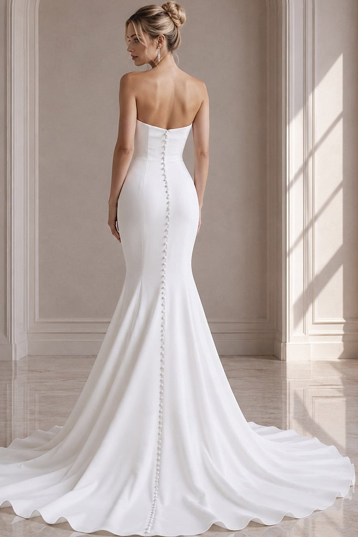 ivory satin strapless fit and flare wedding dress with sweetheart neckline and sweep train, front view, Jovani Bridal style JB06912