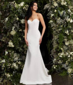 Front view of model wearing Jovani JB06912 ivory gown.