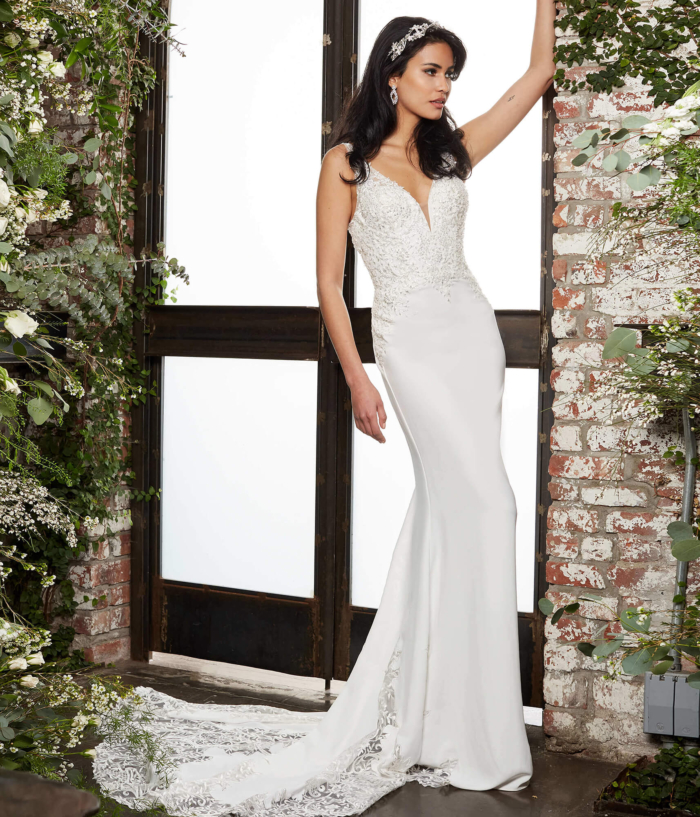 Model wearing Jovani JB06928 with elegant ivory lace.