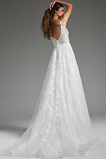 Jovani JB07147 ivory gown front view with deep neckline.