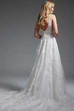 Back view of Jovani JB07147 ivory dress displaying low V back.