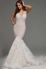 JB07233 Off White Embellished V Neck Bridal Gown | Jovani
