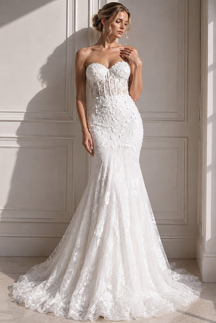 sheer fitted wedding dress Beaded Wedding Dress with Semi-Sheer Side Panels