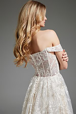 Back view of JB220001 gown with elegant lace and button detail.