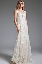 Jovani JB220002 dress front view ivory lace and floral details