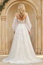 Romantic Off Shoulder Lace Gown With Sheer Sleeves