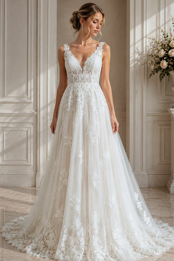 Romantic Floral Lace Ballgown