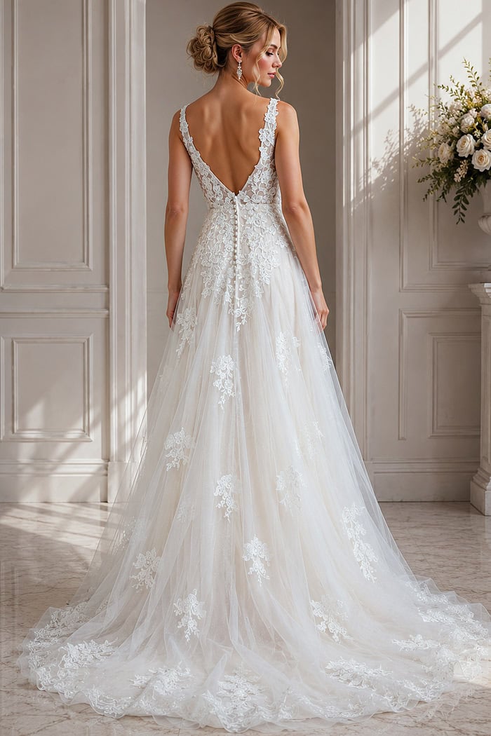 Delicate Lace Deep-V Bridal Gown
