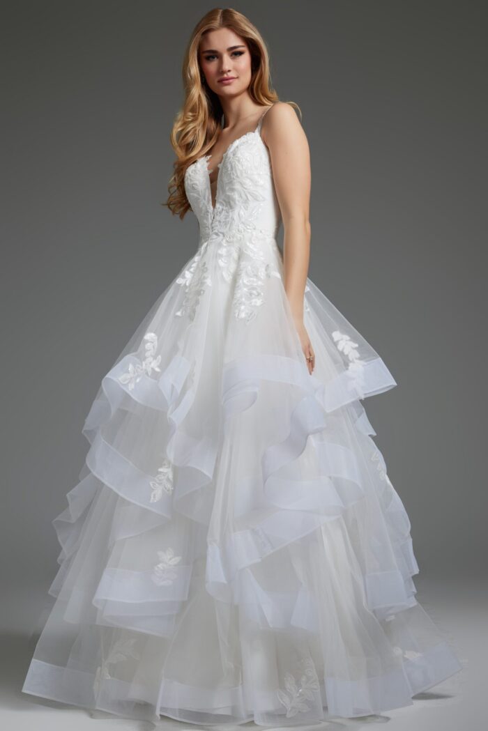 Off White Layered Skirt Tulle Bridal Dress JB41002 | Jovani