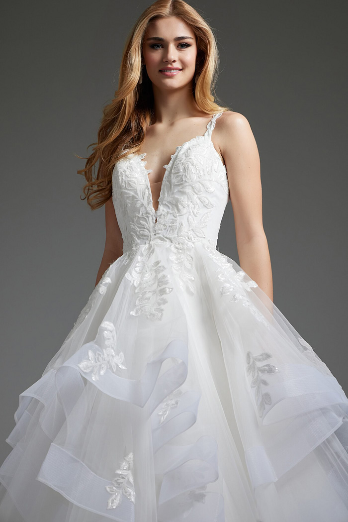 Off White Layered Skirt Tulle Bridal Dress JB41002 | Jovani
