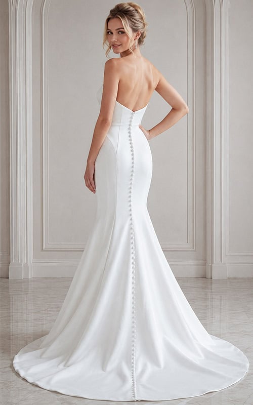 ivory satin strapless fit and flare wedding dress with straight pleated neckline and dropped waist, front view, Jovani Bridal style JB24282