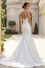 elegant satin bridal dress with structured bodice and long train
