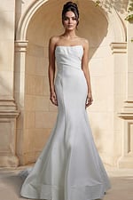 strapless satin wedding gown with fitted mermaid silhouette