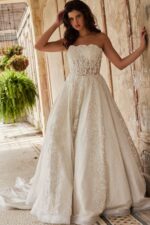 Model in Jovani JB24563 wedding gown with sweetheart neckline and A-line silhouette, front view.