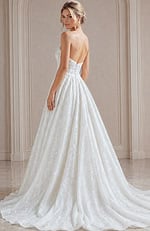 ivory beaded lace strapless ballgown wedding dress with scalloped neckline and sheer corset bodice, front view, Jovani Bridal style JB24563