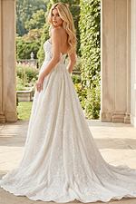 Elegant strapless lace A line bridal gown front view