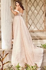 Back view of JB26341 gown highlighting the sweeping train and elegant lace detailing.