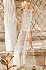 Back view of Jovani JB36528 dress showing cape detail and sheer fabric.