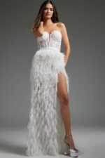 ワンピース Off White Dress Off White Sheer Corset Bodice Bridal Dress JB07583 | Jovani