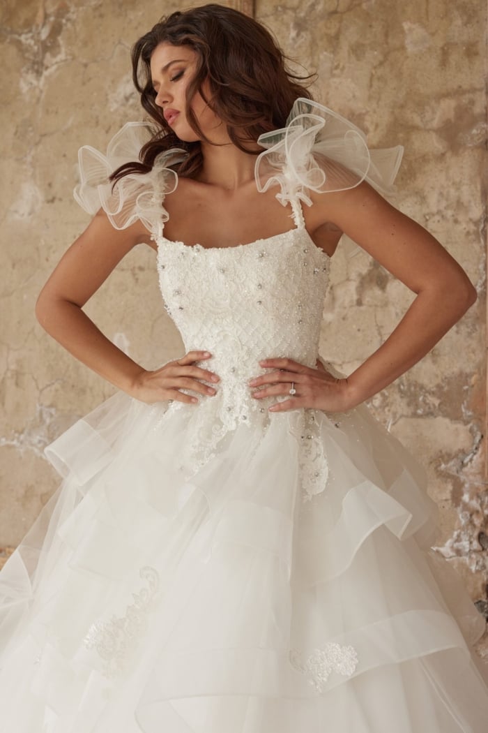 Embroidered bodice of JB37575 white gown