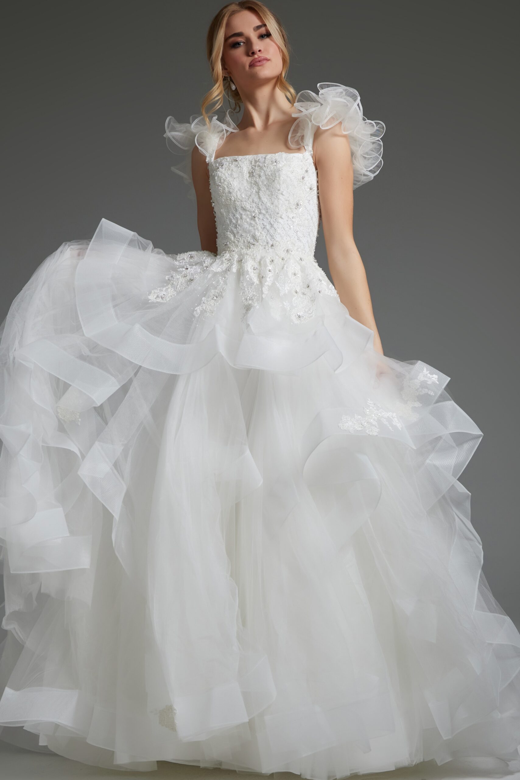 Aopt ORGANZA FRILL LAYERED SKIRT - CREAM