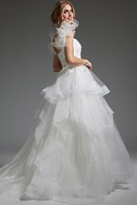 Back view of JB37575 white gown showing ruffled details