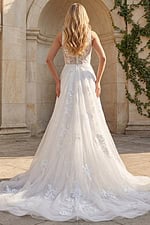 Elegant one shoulder lace wedding dress with sheer detailing and side slit